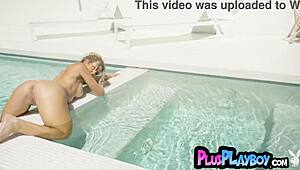 Blonde beauty bares her massive ass cheeks in steamy Playboy posing session