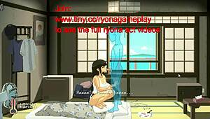 That hot brunette in hentai summer days game vacation drops for a steamy blowjob