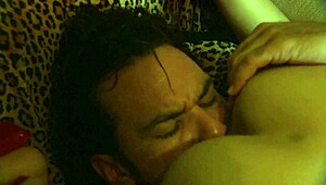 Brunette beauty enjoys bedroom fun with partner in lingerie heels