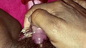 she grabs her toys and plays with that wet caribbean pussy in private