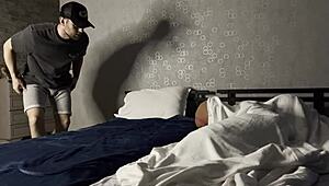 he peeked on stepsis pussy jerked it then framed her tight ass with his load