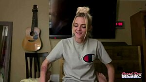 i can't stop watching this skinny blonde cutie sassy suck cock then take hard pussy pounding