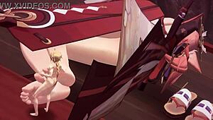 check out yae miko's huge feet giving intense footjob