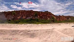 dread hot brazilian babe squats monster cock on beach public sex almost caught squirting