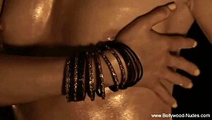 exotic oriental dancer slowly teases naked body erotically