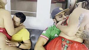 swingers swap juicy latina wives creampie cum swap in lingerie at christmas