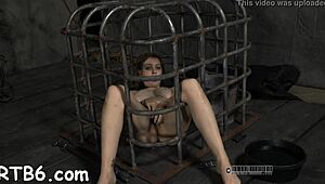 master chokes bound gagged chick's tight shaved pussy hard