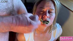 Big Clit Submissive Slut Stuffing Pussy with $20 Bills in Miniskirt Domination Play