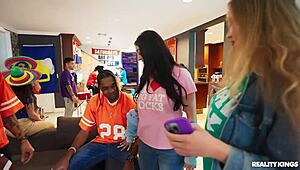 Reality kings blowbang baddie chokes on cocks in jeans and socks