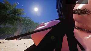 Mature milfs with big asses and tits unleash lesbian threesome on beach