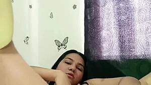 latina milf in black lace rips clothes teases big ass masturbates