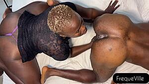 she rims his asshole then rides his massive african cock hard
