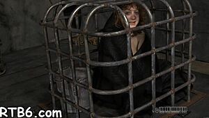 master chokes bound gagged chick's tight shaved pussy hard