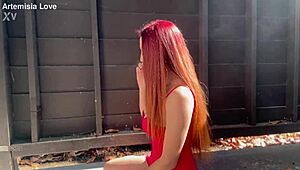 Whoa, big tits milf Artemisia smokes hot outdoors, tits bouncing free! 💨🍒
