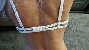 beautiful russian blonde with big natural tits bends over in hotel bed for my creampie anal pounding