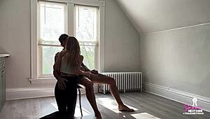 first date ends with him passionately fucking petite blonde on chair!