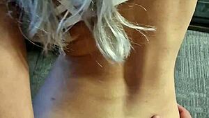 beautiful russian blonde with big natural tits bends over in hotel bed for my creampie anal pounding