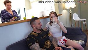 Naughty girl, suck my huge dick with your stepmom?