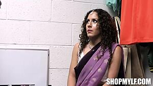 Indian milf Liv gets caught stealing, so officer Vegas strips and searches her thoroughly until they fuck right there at work