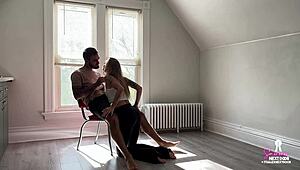 first date ends with him passionately fucking petite blonde on chair!