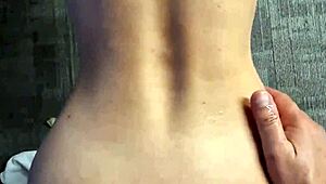 beautiful russian blonde with big natural tits bends over in hotel bed for my creampie anal pounding