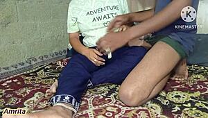 Step sister sneaks into step brother's bed for anal. They fuck hard in bathroom too