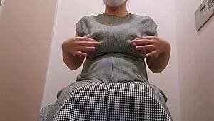 Housewife sneaks masturbation in store toilet right now