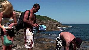 Ever seen a French blonde babe take outdoor 3some pounding?