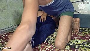 Step sister sneaks into step brother's bed for anal. They fuck hard in bathroom too