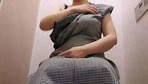 Housewife sneaks masturbation in store toilet right now