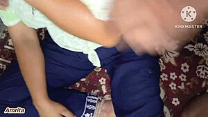 Step sister sneaks into step brother's bed for anal. They fuck hard in bathroom too