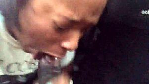 Ebony pornstar slut deepthroats gags on huge black cock balls and gets facefucked cum covered in public car