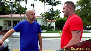 stepdaughters team up sucking and riding cocks wildly