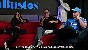 sara blonde rides a fans huge cock savagely while cuckold husband watches the podcast action