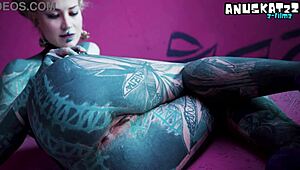 tattoo goth slut fists her gaping asshole solo 😈 juicy anal stretch play