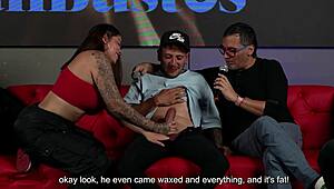 sara blonde rides a fans huge cock savagely while cuckold husband watches the podcast action