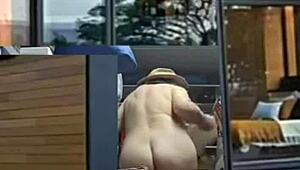 secret retro trans crossdresser bares feet in homemade blue film