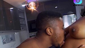 i taught my huge titted ebony stepmom a lesson in the kitchen with my cock licking her shaved pussy