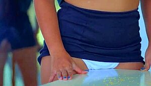 asian teen grinds her big ass on desk corner till creamy orgasm feels so fucking hot