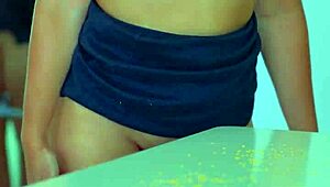 asian teen grinds her big ass on desk corner till creamy orgasm feels so fucking hot