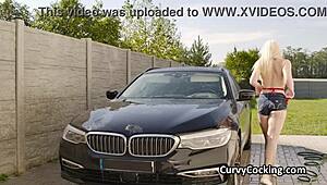 I can't resist titty fucking my big titted car cleaning girlfriend