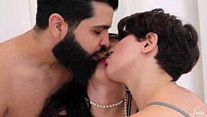 skinny slut and big ass hairy babe dive into wild anal threesome action