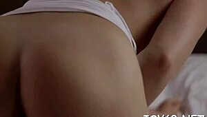 solo petite beauty spreads legs wide fingering her tight nude pussy before inserting huge dildo deep inside