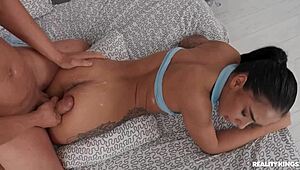 Reality Kings roommate wakes for bedroom blowjob, doggystyle, and cumshot choking action