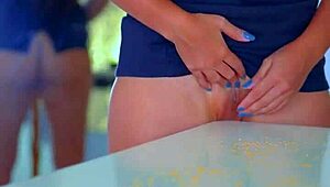 asian teen grinds her big ass on desk corner till creamy orgasm feels so fucking hot