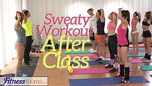 yo barbara bieber's post-gym workout turns into hot lesbian sex in fitness classroom