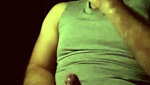 Chubby bodybuilder strokes massive cock in slo-mo underwear cumshot closeup