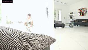 Petite redhead bunny girl bends over to hunt big cock eggs with her tight wet pussy craving creampie cum