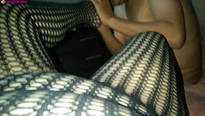 Fishnet Clad BBW Delivers Footjob Fetish With Big Ass And Tits