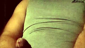 Chubby bodybuilder strokes massive cock in slo-mo underwear cumshot closeup